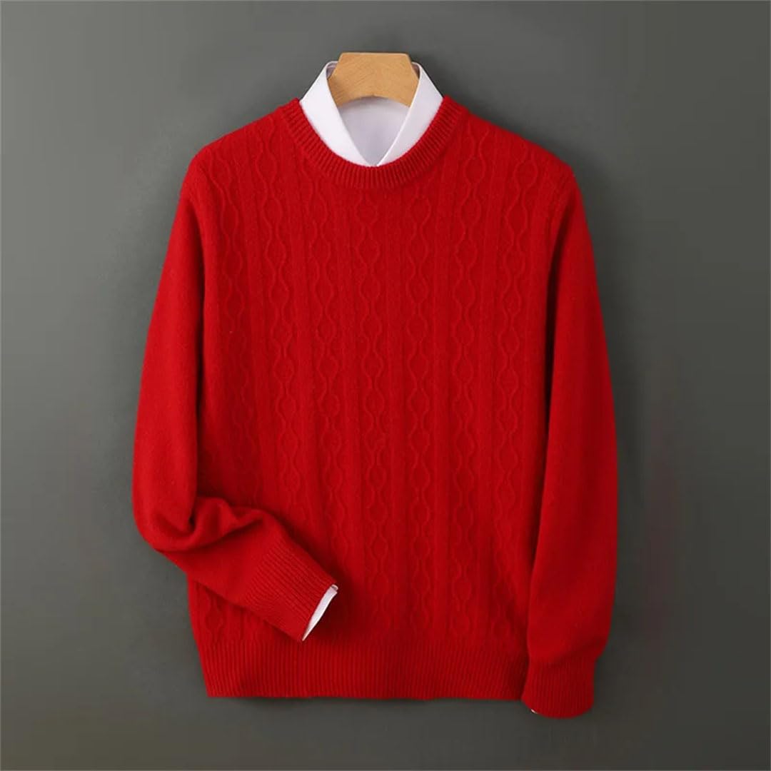 Męski pogrubiony zimowy 100% jednolity wełniany okrągły dekolt jednolity kolor sweter biznesowy plus size kaszmirowy sweter