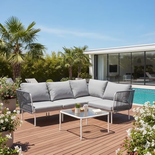 EAST OAK 5-Piece Outdoor Sectional Sofa, Modular Outdoor Furniture with Waterproof Thick Cushions,...