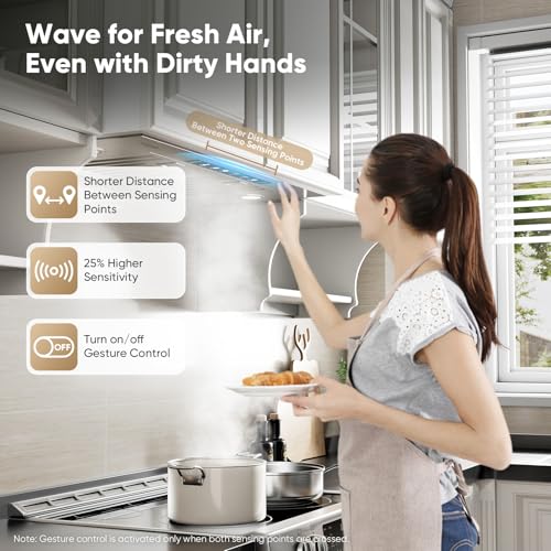 Image of VIKIO HOME 30 Inch Built-in /Insert Range Hood, 980 CFM Range Hood Insert, Ducted /Ductless Convertible Ultra-Quiet, Vent Hood Insert with Gesture & Touch, Baffle Filters and Charcoal Filters