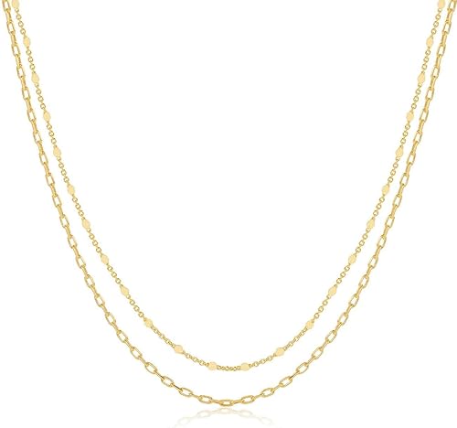 JECOMY 14K Gold Plated Layering Necklaces For Women Gold Necklace Set, Cuban Lin