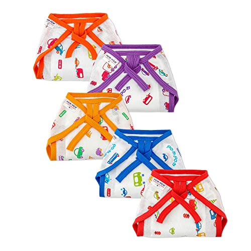 Image of Washable Cotton Muslin U-Shape Lace Nappy, Langot for Newborn Baby, Soft, Reusable, Comfortable Baby Diapers (Pack of 5, Traffic Print, 9-12 Months) -