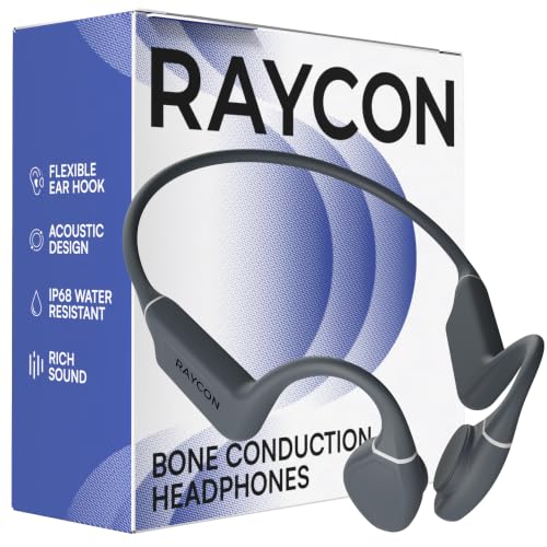 Raycon Bone Conduction Headphones - Open Ear Running Headphones & Bluetooth Earbuds, Sweat & Water-Resistant with Mic (Gray)