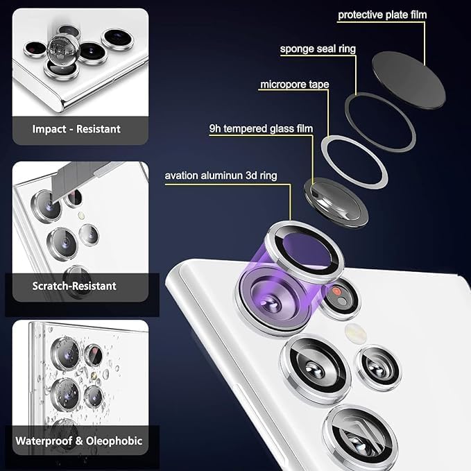 Image of PACK OF 2 Camera Lens Protector for SAMSUNG GALAXY S24 / S23 ULTRA SILVER HD Clear Camera Lens, Case Friendly, Scratch Resistant Lens Cover, Full Coverage Camera Guard, Heavy Duty Camera Protector SET OF 2