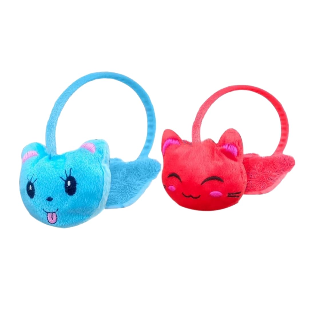 Model Gift House Unisex Kitty Red and Sky Blue Ear Muffs Ear Warmer for adult & kids adjustable Outdoor Wear Hair Accessory (Pack of 2)-image-2