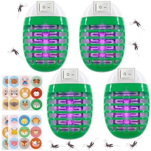 4pcs Lámpara eléctrica Anti-Mosquitos con 36 Pegatinas Antimosquitos, Area Efectiva 15m² Repelente Mosquitos Interior, Lámpara Mata Mosquitos Tipo Enchufe para Dormitorio y Oficina