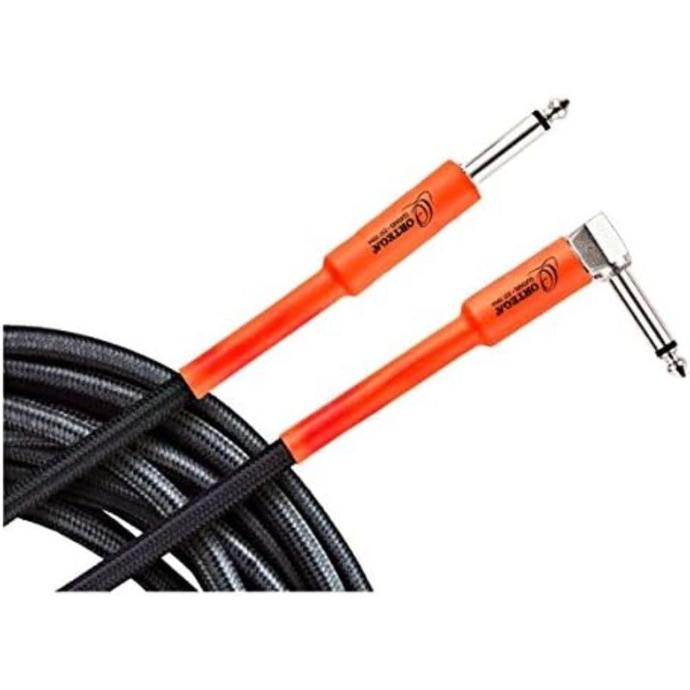 Ortega Guitars Economy Series Cable - Instrument Cable - Length 4.5 m - Angle and Straight - Nylon, Black and Orange (OECI-15)