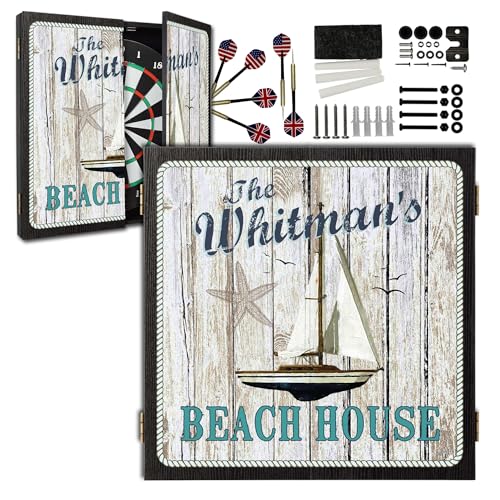 Personalized Wood Dart Board Cabinet Set, Custom Wooden Dartboard Cabinet