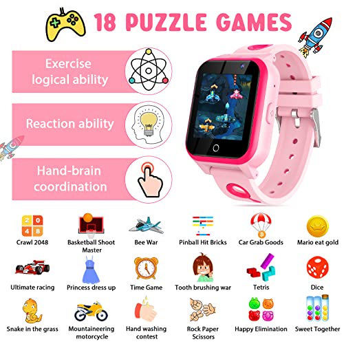 OKYUK Smartwatch voor kinderen, 18 spelletjes, HD-touchscreen, camera, muziekspeler, stappenteller, wekker, rekenmachine… - Afbeelding 4
