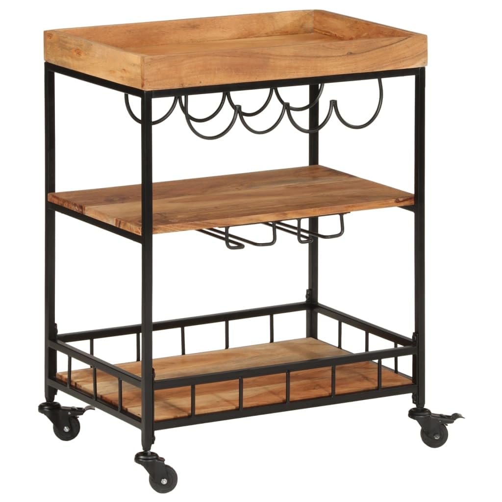 vidaXL Carrito de Bar, Carro con Niveles de Almacenaje, Carrito de Servicio, Carrito de Bebidas para Cocina, Madera Maciza de Acacia y Hierro
