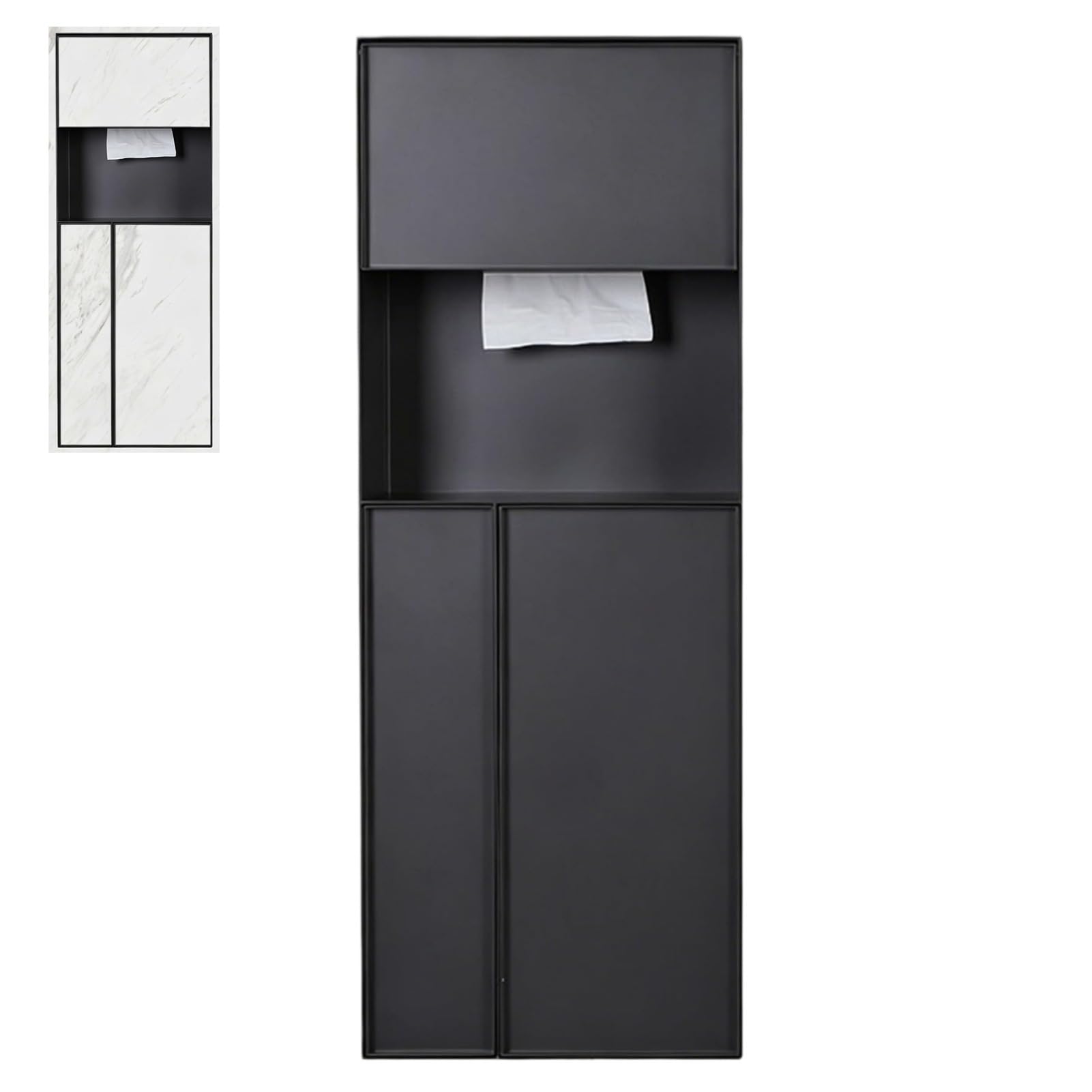 Tileable Shower Niche Trash Can Invisible Tissue Holder Alcoves in Wall Toilet Paper Holder with Brush/Shelf Organizer Black