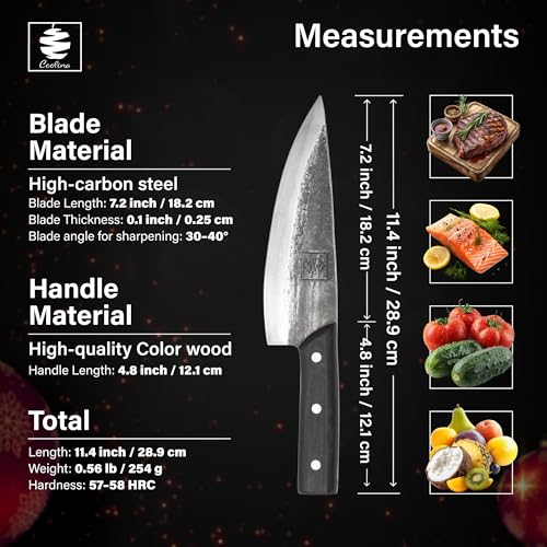 COOLINA Knife Set – Chef, Tungsten & Lixy Knives Bundle – 3-Piece Hand-Forged Carbon Steel Kitchen & BBQ Knives with Wooden Handles – Full Tang Butcher, Cleaver & Cooking Knife Set - Image 7