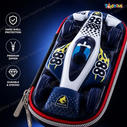Image of Toyshine 88 Racer Hardtop Pencil Case with Compartments - Kids Large Capacity School Supply Organizer Students Stationery Box - Girls Boys Pen Pouch Dark Blue
