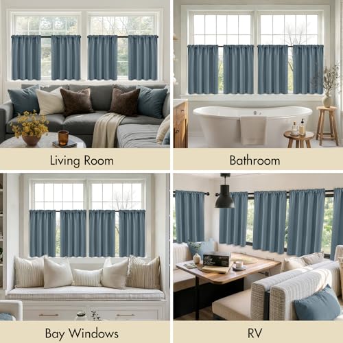 Image of MIULEE Set of 4 Grey Blue 45 Inch Short Blackout Kitchen Window Curtains | Bedroom Drapes, Light Blocking Privacy Curtains for Small Windows, Bathroom, RV /Motorhome, Laundry, Top&Bottom Rod Pocket