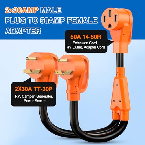 Image of Nilight RV Y Splitter Adapter Cord 30 Amp to 50 Amp TT-30P Male Plug to 14-50R Female Receptacle Heavy Duty Electrical STW Wire Waterproof Cord for RV Camper Van Trailer