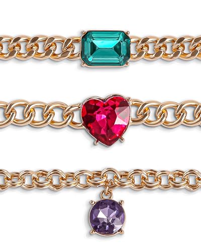 Jessica Simpson Gemstone Charm Chain Bracelet for Women 3-Piece, 7"+2" Chunky Charm Bracelets Gold-Tone with Gems4