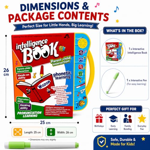 Image of Intelligence Book Interactive Learning Toy for Kids | Phonetic Learning, Parent-Child Interaction, English Alphabet & Numbers, Nursery Rhymes Included, Ages 3+