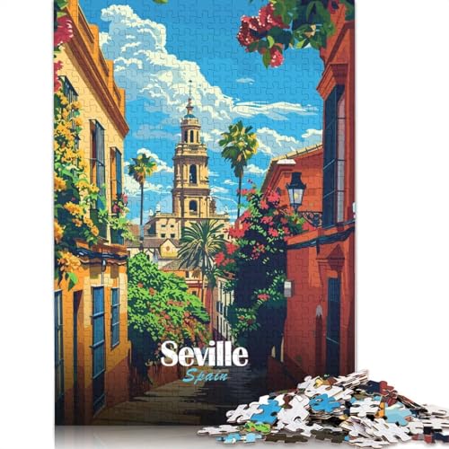 Puzzles Seville, Spain Street View Illustration 500 Pieces Jigsaw Puzzle for Adults Wooden Jigsaw Suitable for Adults And over 18 Years Old Stress Relief Toys 500pcs (52x38cm)