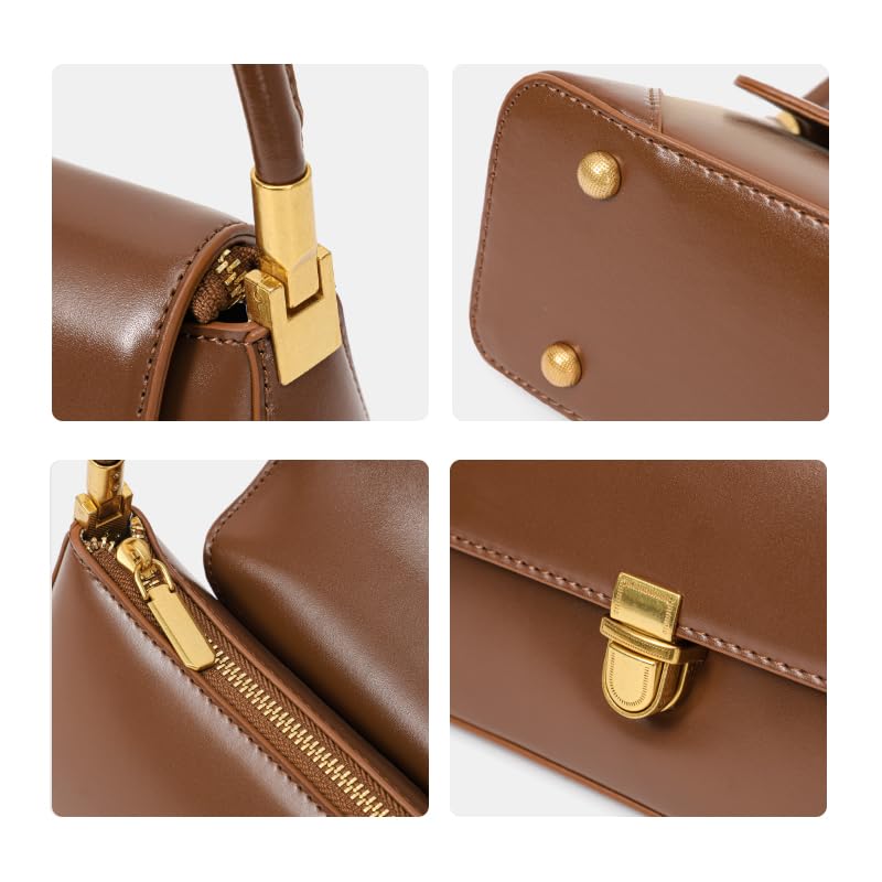 Genuine leather cowhide women's shoulder bag with flap buckle detachable simple underarm purse messenger bag4