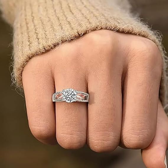 925 Sterling Silver Angel Wings Colored Ring Plated with Rose Gold Wing Finger Cubic Zirconia Promise Ring CZ Classic Eternal Engagement Wedding Jewelry-Making-Patterns4