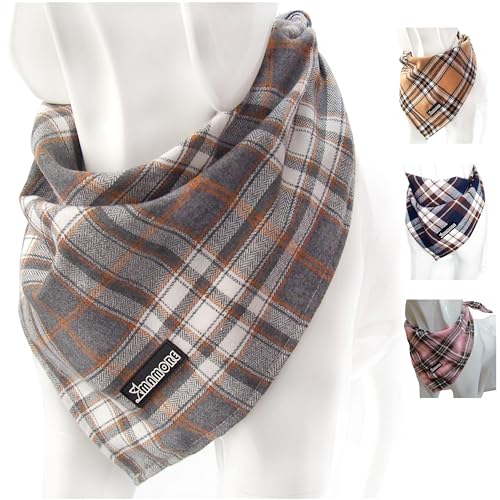 Soft Washable Plaid Bandanas for Dogs and Cats,Adjustable Triangle Bib Comfortable Scarfs for Girl Boy Dogs Puppies (Grey, Small)