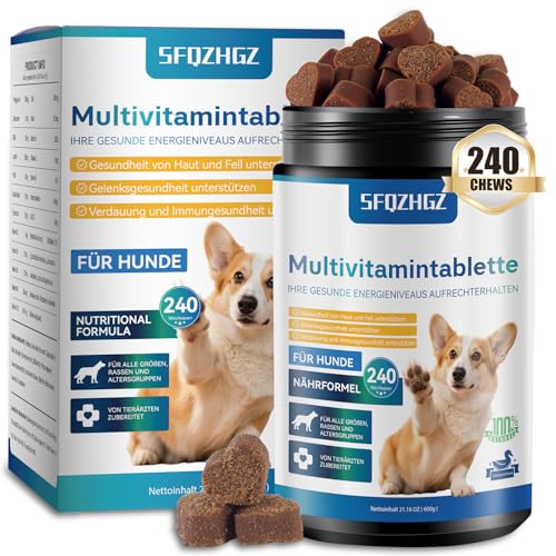 26-in-1 Multivitamin für Hunde 240 Kautabletten 600g mit Vitamin B1,B3,B5,B6 Glucosamin & Probiotika...