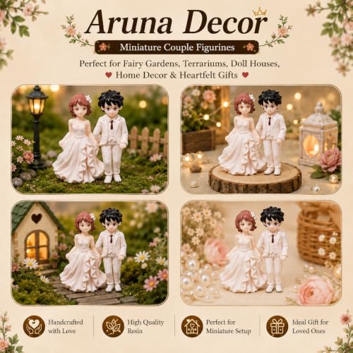 Image of Miniature Wedding Couple Figurines | Cute Bride & Groom Mini Statues for Miniature Garden Decor, Dollhouse Accessories, Terrariums & Gifting | Romantic Couple Showpiece