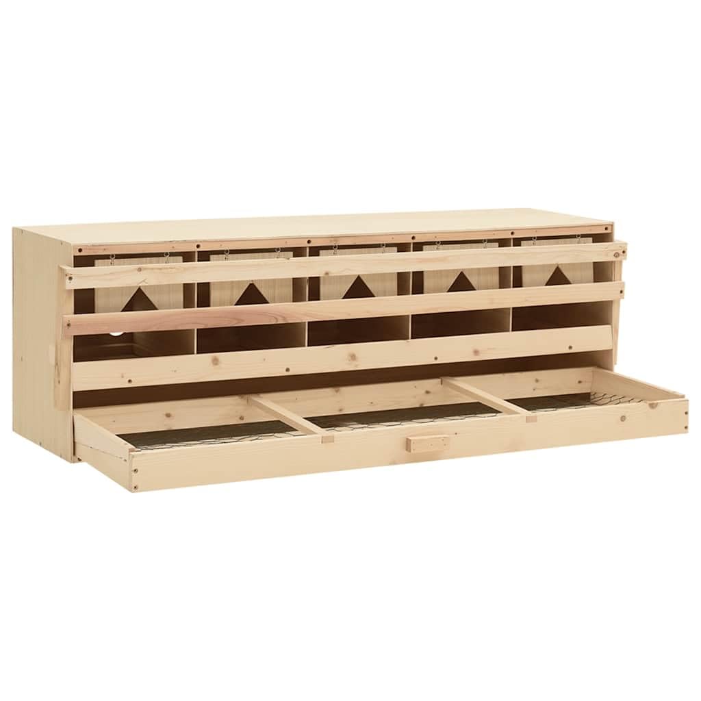 Nido da 5 pezzi, in legno di pino massiccio, 117 x 33 x 38 cm, per galline piccole, 5 scomparti, fondo rimovibile, posatoio pieghevole, marrone naturale per una facile deposizione delle uova