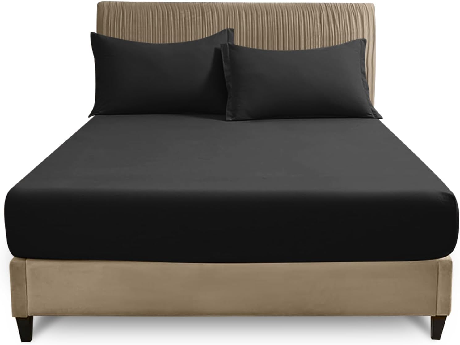 GC GAVENO CAVAILIA | Extra Deep 10""(25cm) - Non Iron Percale Pollycotton Fitted Sheets (152 x 203 Cm) - King | Black