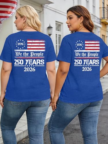 Image of Ithalt Patriotic Plus Size Shirts for Women 250th Anniversary USA Shirts American Flag Tshirt USA Short Sleeve Tops