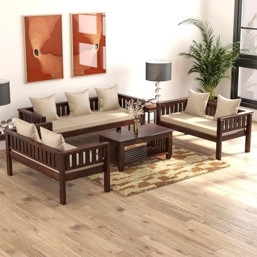 Image of Sheesham Solid Wood 7 Seater Sofa Set for Living Room(7 Seater) (Walnut 2)