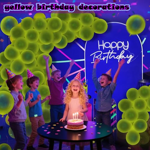 Image of 100 Pcs UV Neon Yellow Balloons 12 inch Neon Party Supplies, Balloons, Glow in the Dark for Birthday, Graduation, Baby Shower,Wedding, Anniversary Valentines Party Decorations