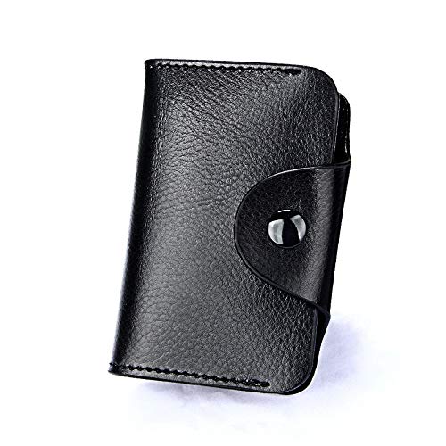 Porta Carte Di Credito In Pelle PU, Mini Portafoglio Con 26 Slot, Chiusura A Pulsante, Nero 10,5x7,5x1,5 Cm