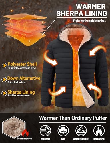 TACVASEN Men's Puffer Jacket Hooded Sherpa Lined Water Resistant Windproof Insulated Jacket Warm Winter Puffy Coat - Image 5