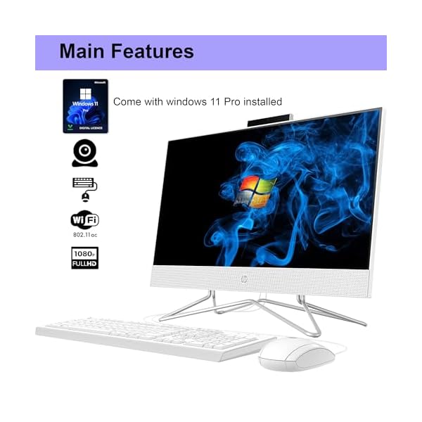 HP 21.5" All in One Computer, 16GB RAM, 256GB PCIe SSD | Intel Dual-Core Processor, FHD (1920 x 1080) Display, HDMI Port, USB, RJ-45, 720p HD Camera, Keyboard and Mouse, WiFi - Image 4