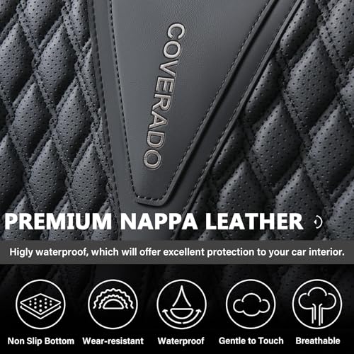 Image of Coverado Front Seat Covers, Waterproof Seat Covers, 2 Pack Nappa Leather Car Seat Covers, Black Seat Covers for Cars, Automotive Seat Covers Universal Car Seat Protector Fit for Most Cars Trucks