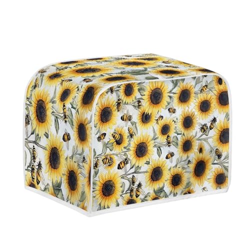 Image of Talayituse Sunflower Bee Print Toaster Cover 4 Slice Wide Slot, Lightweight Bread Maker Cover Dust Protection Washable Appliance Bag, M