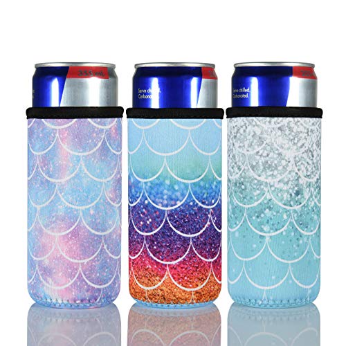 Bluecell Pack of 3 Neoprene Insulators Beer Can Sleeves Fit for 12oz Slim Drink Beer Cans (Fish-Scale Pattern (3pcs)) - Thumbnail 5