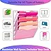 Heavty 5 Pocket Wall File Holder Organizer, Mesh Hanging Wall Mounted Document Paper Folder Filing Magazine Rack with Nametag Label for Office Home School, 5 Tier Pink