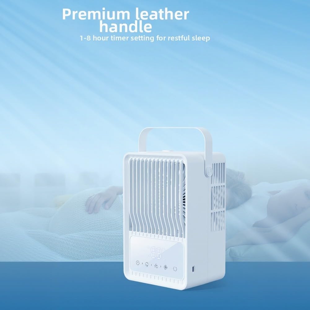 Ventilatore nebulizzatore silenzioso ricaricabile con serbatoio dell'acqua da 600 ml, raffreddamento dell'aria 4 in 1 con LED a 7 colori, timer 8 H, ventola di raffreddamento portatile USB-C, per