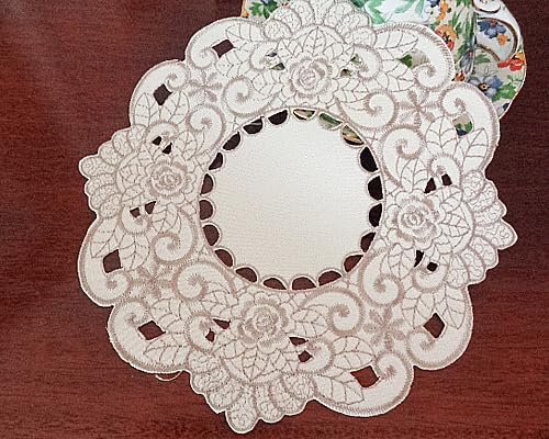 敷物刺繍レースオーバル型ラウンド薔薇ドイリーランチョンマット