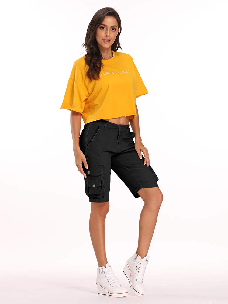 Aeslech Bermuda-Shorts für Damen, leger, Baumwolle, mehrere Taschen, einfarbig, Camouflage, Outdoor-Kleidung