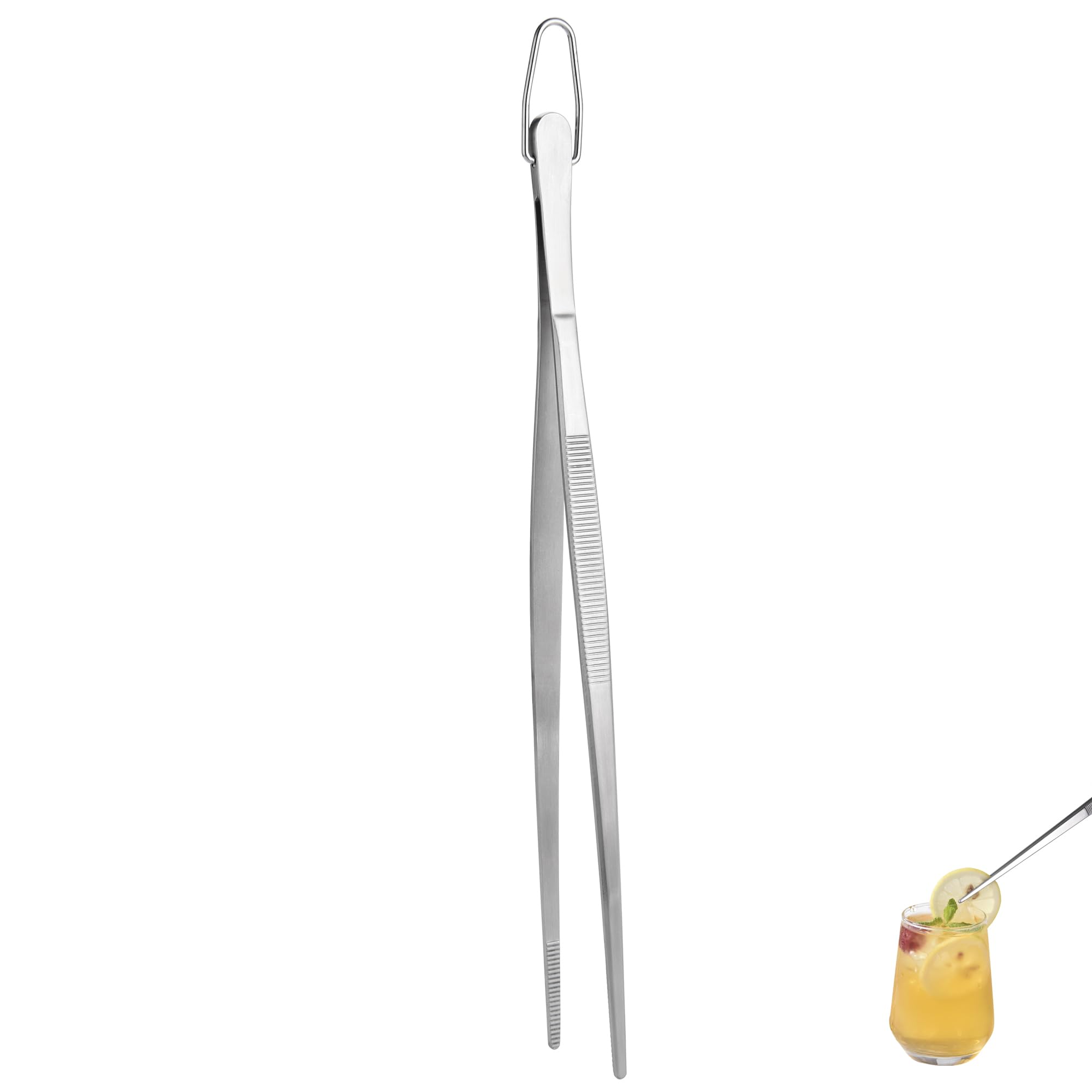 U-Taste 25cm Kitchen Tweezer: 18/8 Stainless Steel Food-Grade Food Tong with Seamless-Welding and Upgraded Pinching Force for Cooking Baking Serving Grilling Decorating Plating (Pointed Tip, Siver)