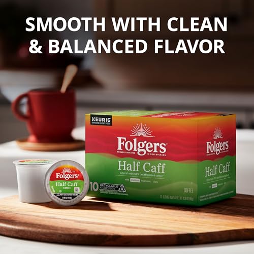 Image of Folgers Half Caff Coffee, Medium Roast, Keurig K-Cup Pods, 10 Count (Pack of 6)