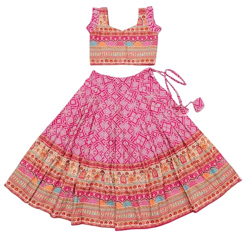 Image of E-Sqare Kids Girls Multicolour Bandhani Print Lehenga Choli Set | Ethnic Wear Dress | Readymade Clothing Set | 2 to 8 Years