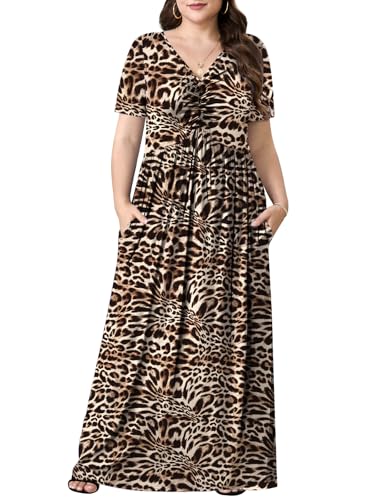 Image of PEVRL Plus Size Maxi Dresses for Women Summer Casual Short Sleeve Long Dress with Pockets 1X-5X
