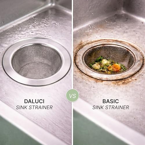 Image of DALUCI Stainless Steel Sink Strainer | Kitchen Sink Drain Filter & Waste Coupling Jali | Rust Proof Heavy Duty Sink Strainer Steel with Wide Rim (11 CM) (1)