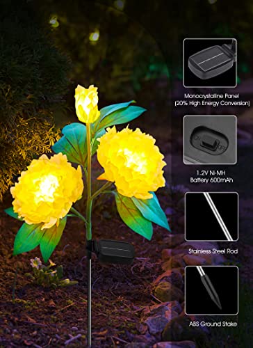 Outdoor Solar Garden Lights - 3 Pack Solar Flower Lights With Larger & More Realistic Peony Flowers, Bigger Solar Panel, Waterproof Led Solar Lights Outdoor For Yard Garden Lawn Pathway Decoration #TOP3