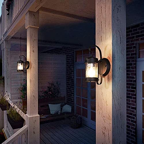 Applique murale extérieur rustique lanterne étanche verre semé noire LED - 6