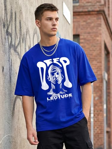 Image of LEOTUDE Men's Oversized Drop Shoulder Cool and Stylish Half Sleeve Round Neck Baggy Fit Graphic Printed Design Combo T-Shirt for Man's (Color Purple)
