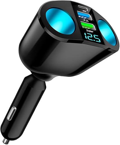 Divisor de encendedor de cigarrillos, USB 2.4A y QC3.0 tipo C con adaptador de encendedor de cigarrillos de 2 enchufes, divisor de cargador de coche